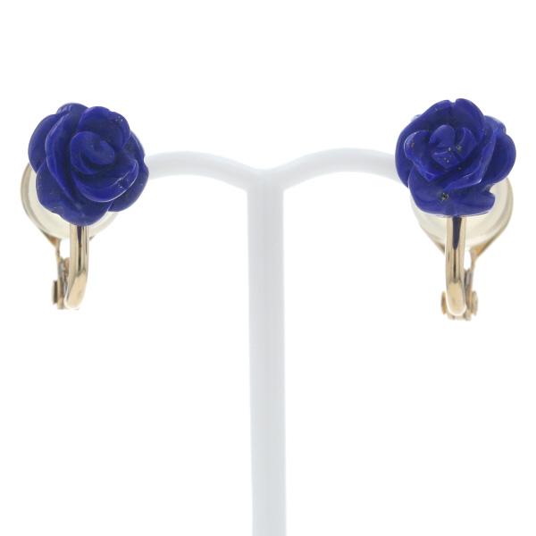 K18YG イエローゴールド イヤリング ラピスラズリ ローズ 薔薇 花 フラワー モチーフ デザイン【新品仕上済】【zz】【中古】