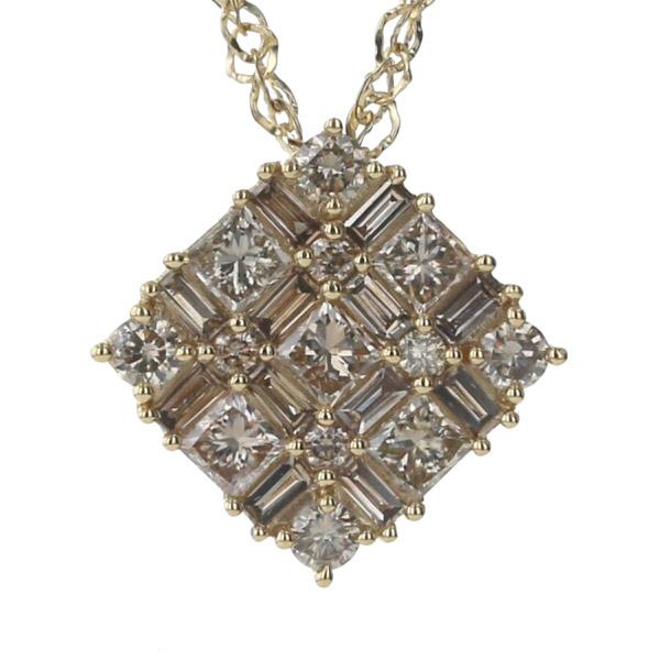 GSTV K18YG イエローゴールド ネックレス ダイヤ 0.80ct ブラウンダイヤ プリンセスカット 50cm【新品仕上済】【zz】【中古】の通販は 52,800円