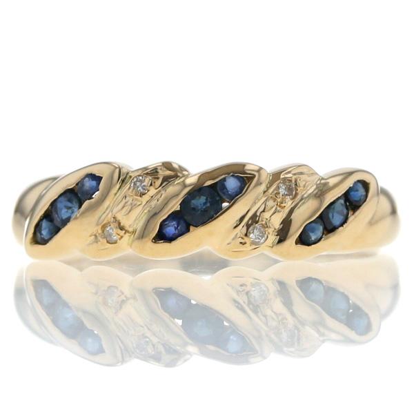 ESTELLE エステール K18YG リング サファイア ダイヤモンド 0.02ct ラウンド ロープ ストライプ 指輪 13号【新品仕上済】【zz】【中古】