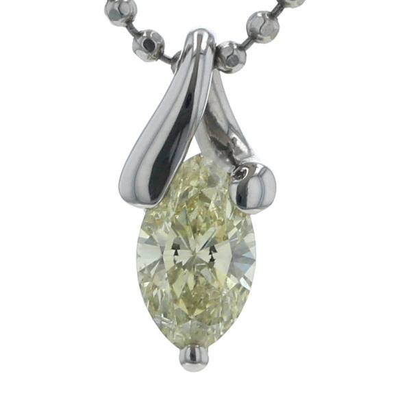 Pt900 Pt850 プラチナ ネックレス ダイヤモンド 0.58ct 一粒石 マーキス UnderS 41cm 鑑定書【新品仕上済】【zz】【中古】