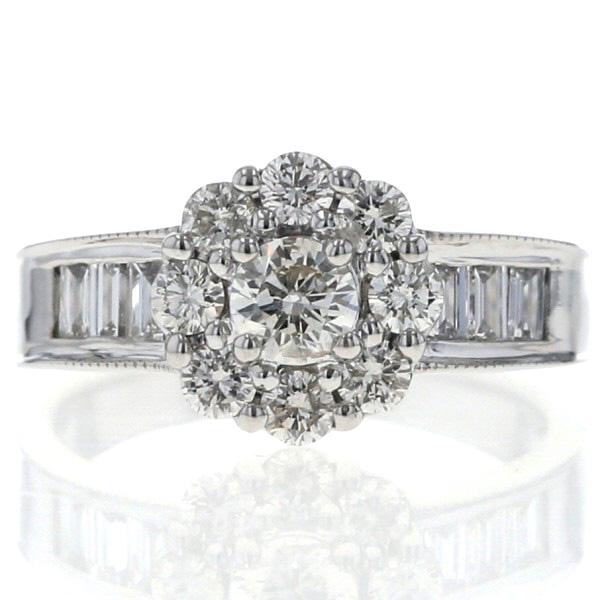 K18WG ホワイトゴールド リング ダイヤモンド 0.70ct 花 フラワー 取り巻き ミル打ち ライン 指輪 7号【新品仕上済】【zz】【中古】