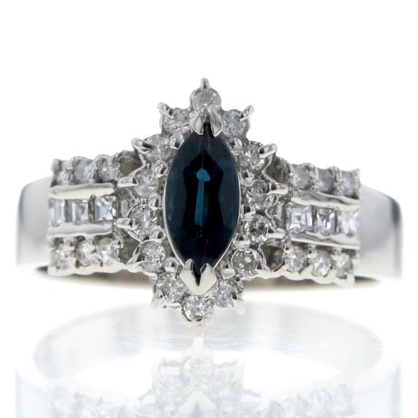 Pt900 プラチナ リング サファイア 0.54ct ダイヤモンド 0.31ct マーキス 取り巻き 指輪 11.5号【新品仕上済】【zz】【中古】