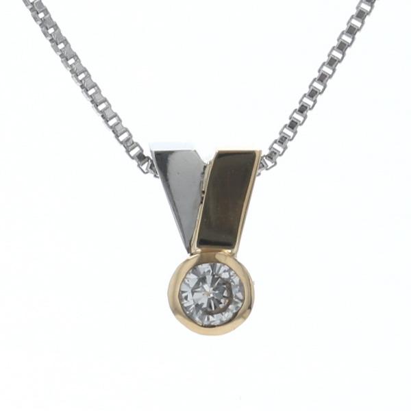 LA Soma ラ・ソマ Pt900 Pt850 K18YG ネックレス ダイヤモンド 0.10ct 一粒 V字 コンビ シンプル 41cm【新品仕上済】【zz】【中古】