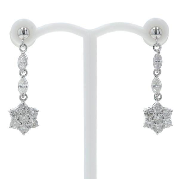 K18WG ホワイトゴールド ピアス ダイヤモンド 0.52ct/0.52ct 花 