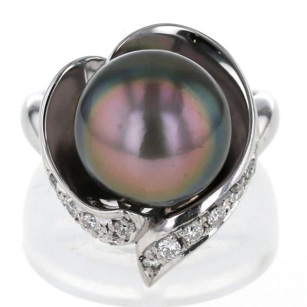 未使用品！k18 pt900 ダイヤモンド 黒蝶真珠 リング