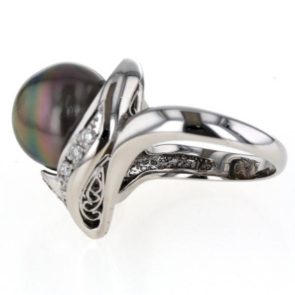 Pt900 プラチナ リング 黒蝶真珠 12.0mm ブラックパール ダイヤモンド  