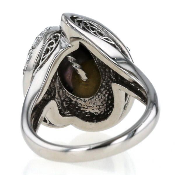 未使用品！k18 pt900 ダイヤモンド 黒蝶真珠 リング