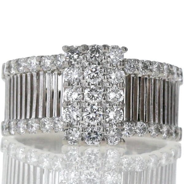 Pt900 プラチナ リング ダイヤモンド1.00ct レクタングル パヴェ ストライプ 透かし 幅広 指輪 13号【新品仕上済】【zz】【中古】の通販は