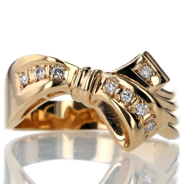 K18YG イエローゴールド リング ダイヤモンド0.10ct リボン モチーフ 8粒 デザイン 指輪 13号【新品仕上済】【zz】【中古】の通販は