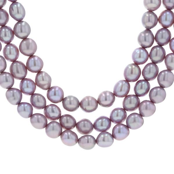 TASAKI タサキ SILVER シルバー ネックレス 着色淡水真珠 6.2mm パープル系 3連 クラスプ 63cm【新品仕上済】【zz】【中古】