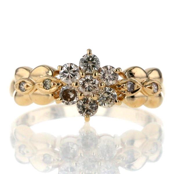 K18YG イエローゴールド リング ブラウンダイヤモンド 0.50ct 花
