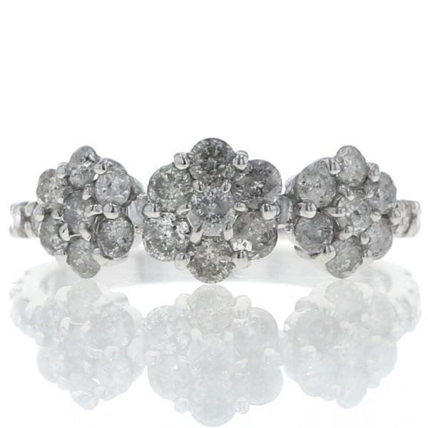 K18WG ホワイトゴールド リング ダイヤモンド 1.00ct 花 フラワー 3輪 