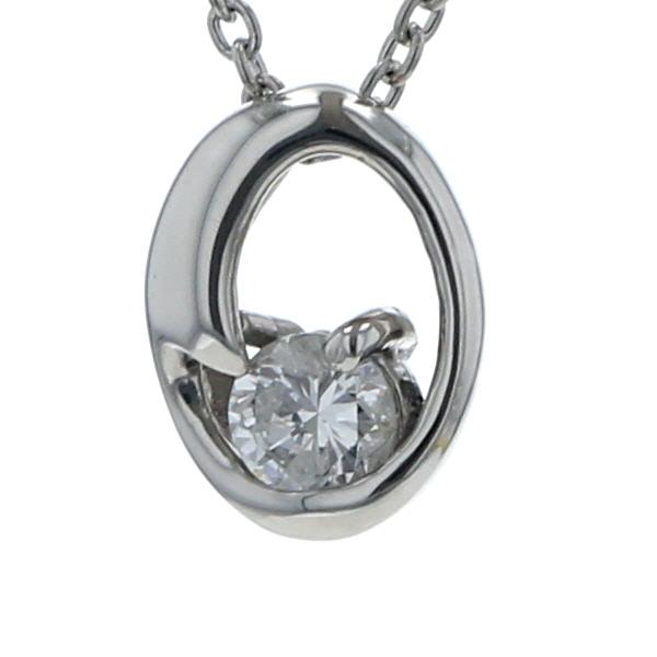 Pt900 Pt850 プラチナ ネックレス ダイヤモンド 0.10ct 一粒 オープン オーバル シンプル 40cm【新品仕上済】【zz】【中古】