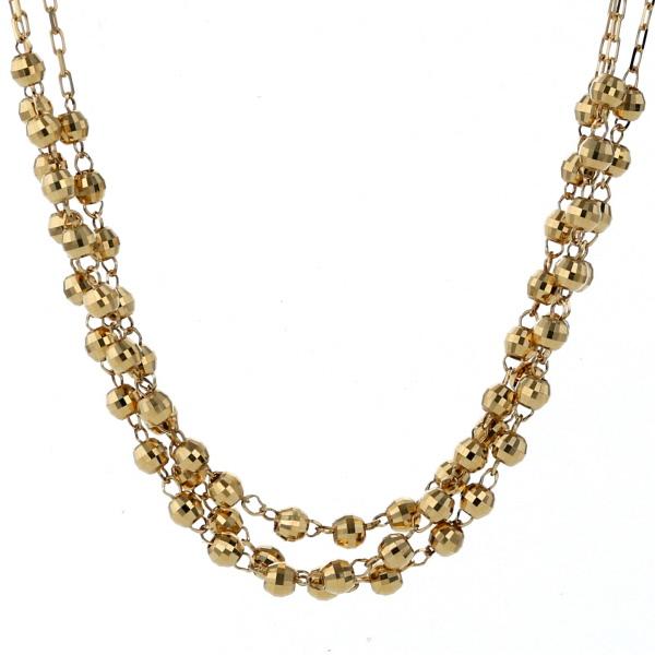 K18YG イエローゴールド ネックレス 3連 ループタイ ミラーボール アズキチェーン カットボール ロング 74cm【新品仕上済】【zz】【中古】の通販は 121,000円