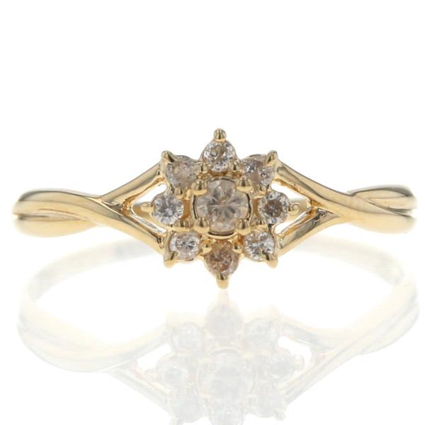 K18YG イエローゴールド リング ダイヤモンド 0.15ct 花 フラワー 星 スター ひねり 指輪 15.5号 【新品仕上済】【zz】【中古】
