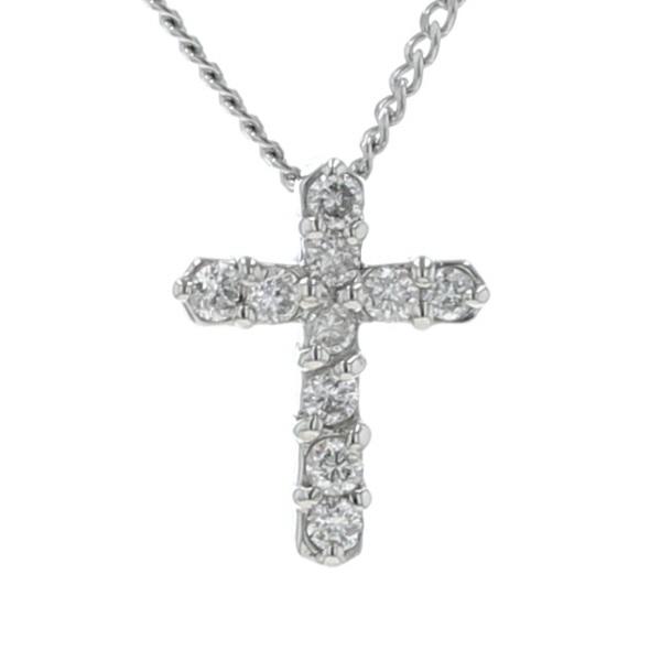 Pt900 Pt850 プラチナ ネックレス ダイヤモンド 0.10ct クロス 十字架 シンプル 40cm【新品仕上済】【zz】【中古】