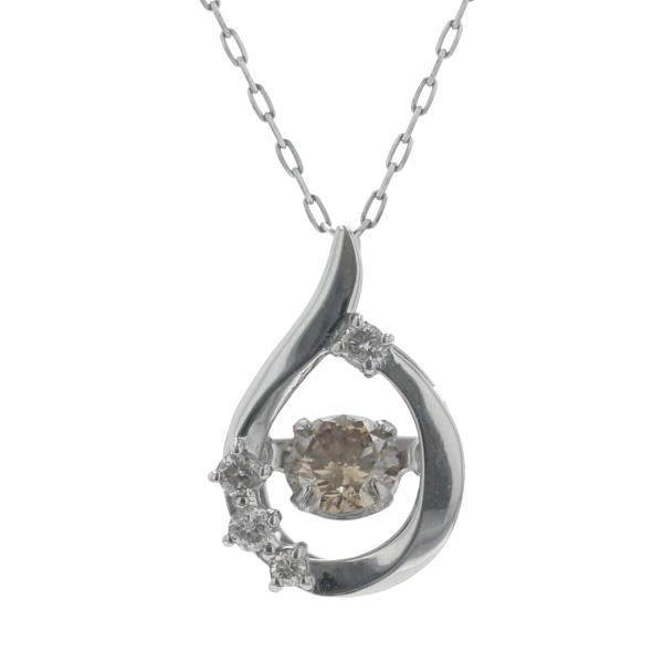 Pt900 プラチナ ネックレス ダイヤモンド 0.20ct/0.04ct ダンシングストーン 雫 オープンドロップ 45cm【新品仕上済】【zz】【中古】