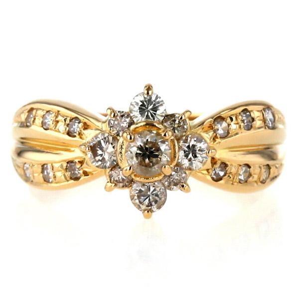 K18YG イエローゴールド リング ダイヤモンド 0.50ct 花 フラワー クロス インフィニティ 8号 指輪【新品仕上済】【zz】【中古】の通販は 33,605円