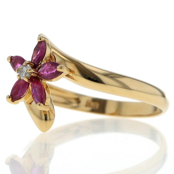 K18YG イエローゴールド リング ルビー 0.41ct ダイヤモンド 0.04ct フラワー 花 抱き合わせ 指輪 12号【新品仕上済】【zz】【中古】_1