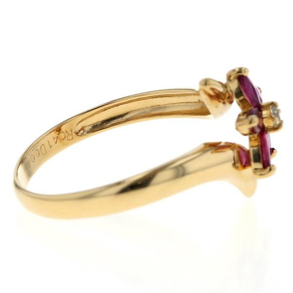 K18YG イエローゴールド リング ルビー 0.41ct ダイヤモンド 0.04ct フラワー 花 抱き合わせ 指輪 12号【新品仕上済】【zz】【中古】_4