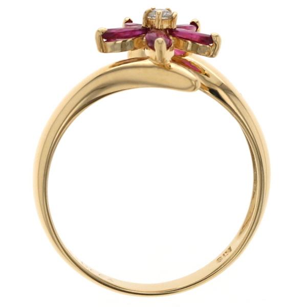 K18YG イエローゴールド リング ルビー 0.41ct ダイヤモンド 0.04ct フラワー 花 抱き合わせ 指輪 12号【新品仕上済】【zz】【中古】_5