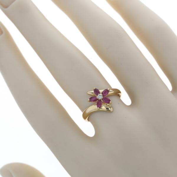 K18YG イエローゴールド リング ルビー 0.41ct ダイヤモンド 0.04ct フラワー 花 抱き合わせ 指輪 12号【新品仕上済】【zz】【中古】_6