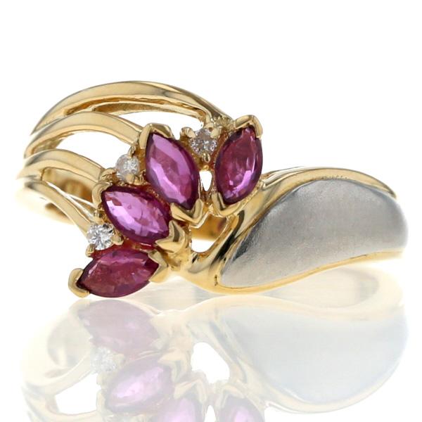 K18YG Pt900 コンビ リング ルビー 0.75ct ダイヤモンド 0.04ct 