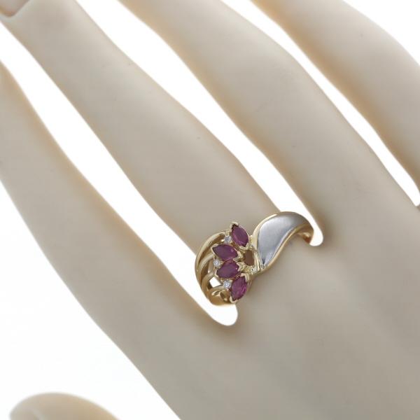 K18YG Pt900 コンビ リング ルビー 0.75ct ダイヤモンド 0.04ct 