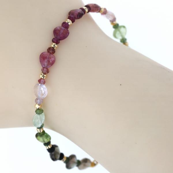 K18YG イエローゴールド ブレスレット マルチカラートルマリン グラデーション デザイン シンプル 19cm【新品仕上済】【af】【中古】の通販は 12,540円