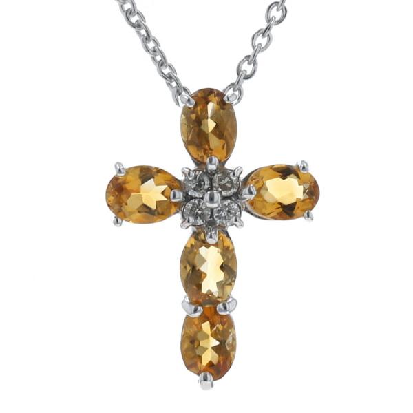 K18WG ホワイトゴールド ネックレス ダイヤモンド 0.05ct シトリン 
