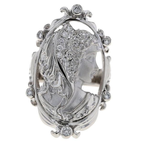Pt900 プラチナ リング ダイヤ 0.19ct オーバル つや消し 女性 横顔 人物 カメオモチーフ 指輪 14号【新品仕上済】【zz】【中古】