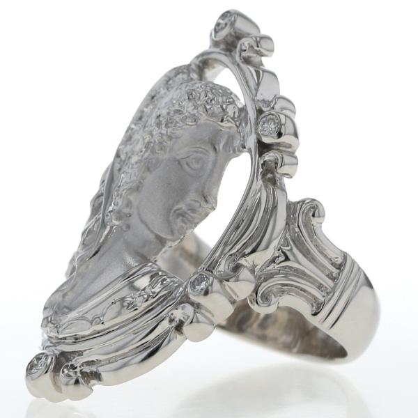 Pt900 プラチナ リング ダイヤ 0.19ct オーバル つや消し 女性 横顔 人物 カメオモチーフ 指輪 14号【新品仕上済】【zz】【中古】_1