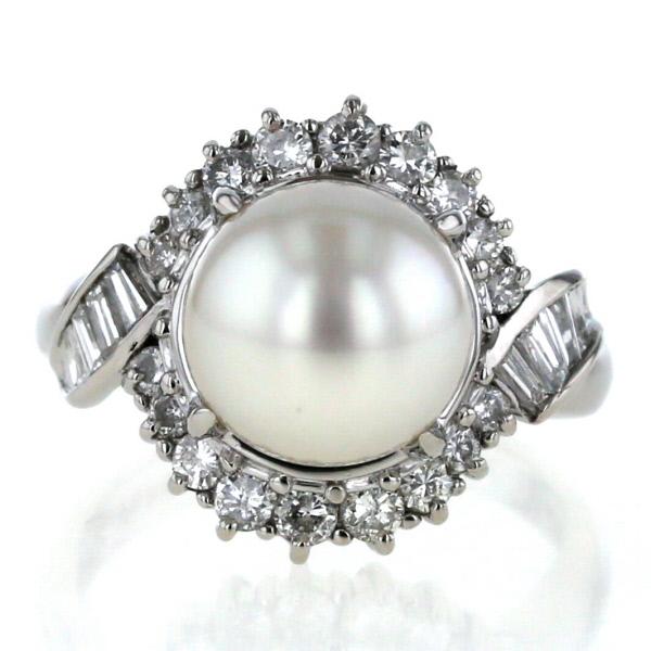 Pt900 プラチナ リング 真珠9.5mm ダイヤモンド0.77ct パール 取り巻き ウェーブ デザイン 12号 指輪【新品仕上済】【zz】【中古】の通販は