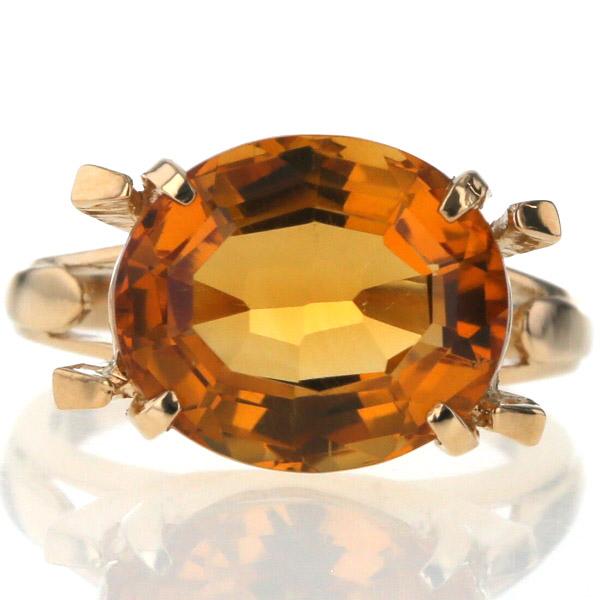 K18YG イエローゴールド リング シトリン 一石 大粒 オーバル 4ツ爪 割れ腕 ヴィンテージ 指輪 13号【新品仕上済】【zz】【中古】の通販は