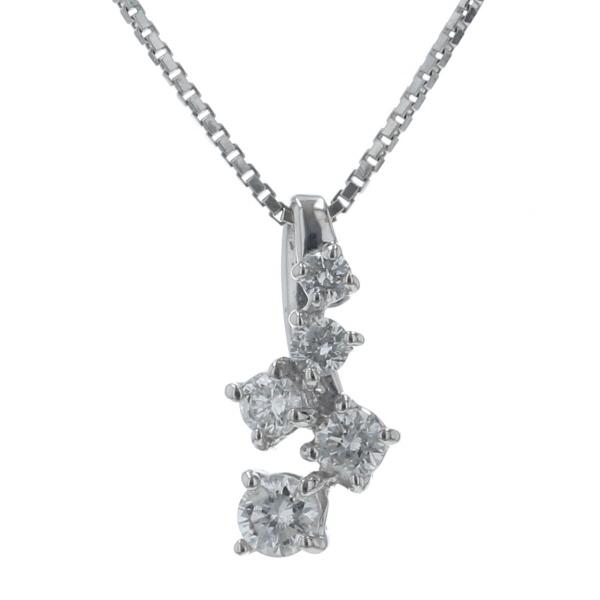 K18WG ホワイトゴールド ネックレス ダイヤモンド 0.20ct 5粒 ドット バブル ランダム デザイン 45cm【新品仕上済】【zz】【中古】