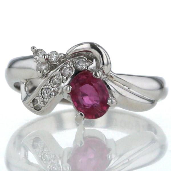 Pt850 プラチナ リング ルビー 0.64ct ダイヤモンド 0.08ct ウェーブ 