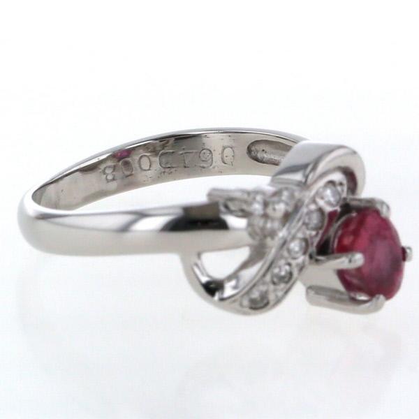 Pt850 プラチナ リング ルビー 0.64ct ダイヤモンド 0.08ct ウェーブ 
