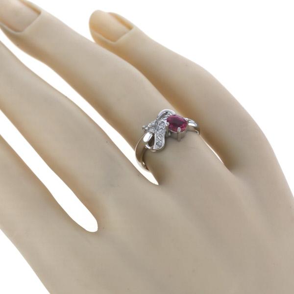 Pt850 プラチナ リング ルビー 0.64ct ダイヤモンド 0.08ct ウェーブ 