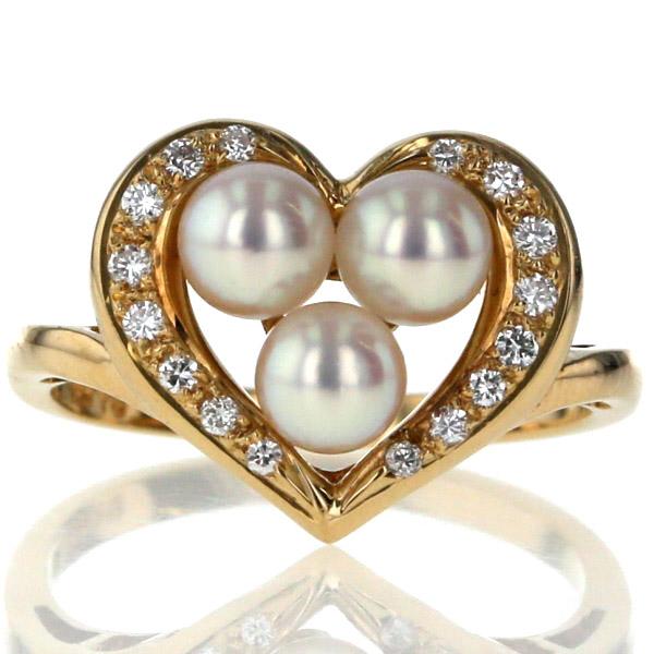 ミキモト K18YG あこや真珠 ダイヤモンド リング