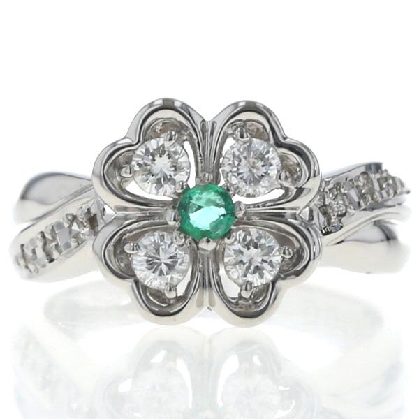 Pt900 プラチナ リング エメラルド ダイヤモンド 0.41ct ハート 