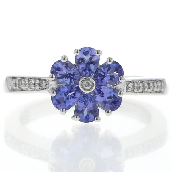 K18WG ホワイトゴールド リング タンザナイト 1.00ct ダイヤモンド 0.05ct フラワー 花 ライン 指輪 12号【新品仕上済】【zz】【中古】 87,725円
