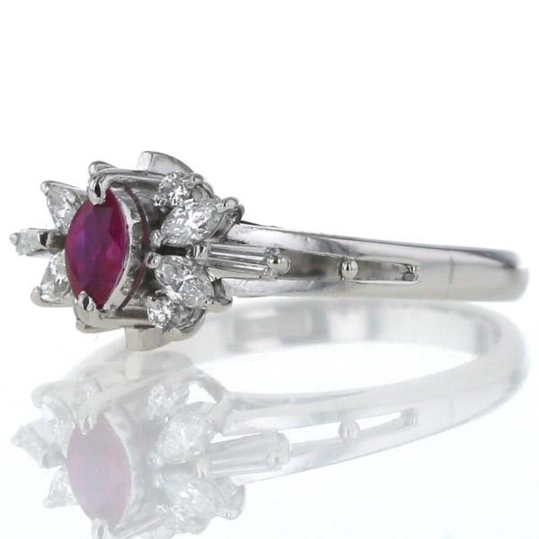 Pt900 プラチナ リング ルビー 0.25ct ダイヤモンド 0.25ct マーキス 
