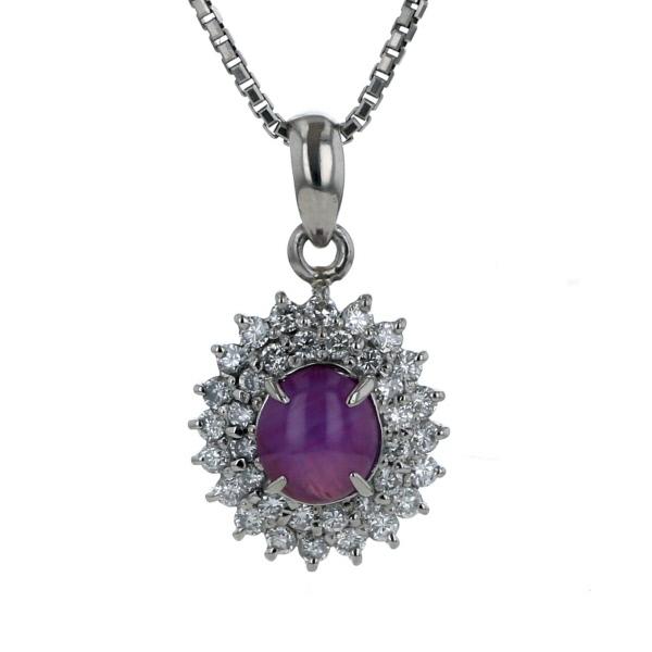Pt850 ネックレス スタールビー 1.14ct ダイヤモンド 0.39ct 