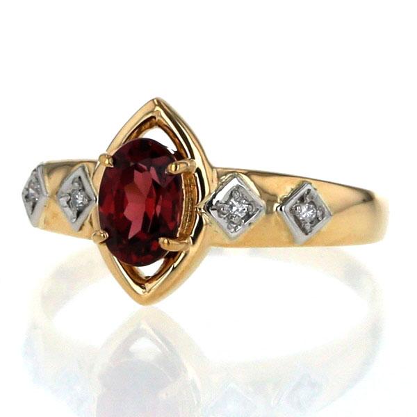中古 K18yg/Pt900 ガーネット/ダイヤモンド リング