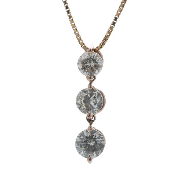 値下げ K18PG ピンクゴールド ネックレス ダイヤモンド 1.00ct 3連 トリロジー トリプル スイング シンプル 44cm【新品仕上済】【zz】【中古】