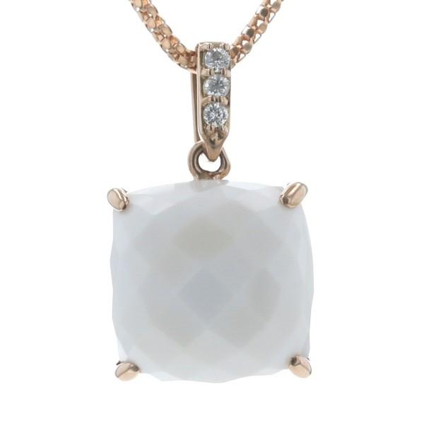 K18PG ピンクゴールド ネックレス カルセドニー 7.77ct ダイヤモンド 