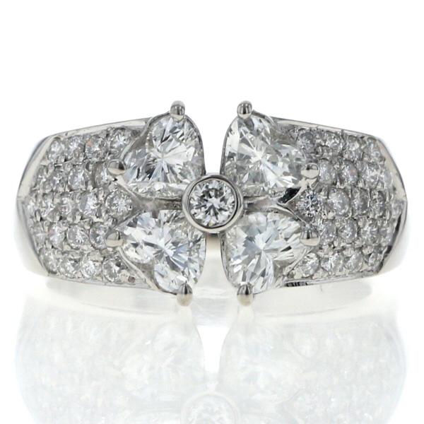Pt900 プラチナ リング ダイヤモンド 1.308ct/0.662ct ハートシェイプ 花 フラワー パヴェ 指輪 15号【新品仕上済】【zz】【中古】