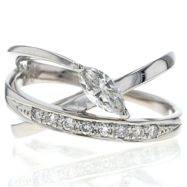 ノムラジュエリー Pt900 プラチナ リング ダイヤモンド 0.318/0.10ct マーキス クロス ライン 透かし 指輪 12号【新品仕上済】【zz】【中古】