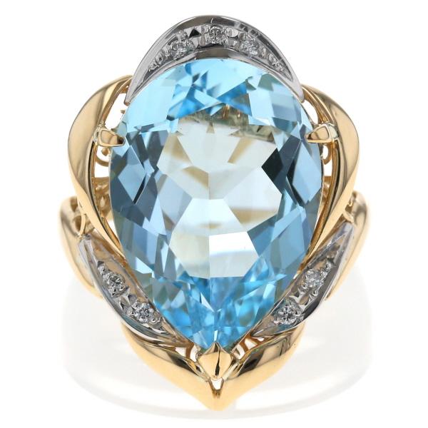 K18YG Pt900 コンビ リング ブルートパーズ 11.06ct ダイヤモンド 0.05ct 雫 ドロップ 大粒 12号 指輪【新品仕上済】【zz】【中古】