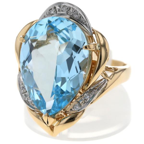 K18YG Pt900 コンビ リング ブルートパーズ 11.06ct ダイヤモンド 0.05ct 雫 ドロップ 大粒 12号 指輪【新品仕上済】【zz】【中古】_1